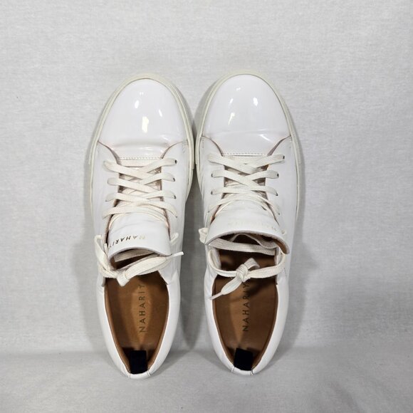 NAHARIYA Old Money Normcore WHITE Patent Leather Sneakers Shoes Men's Size  8.5. - Picture 15 of 17